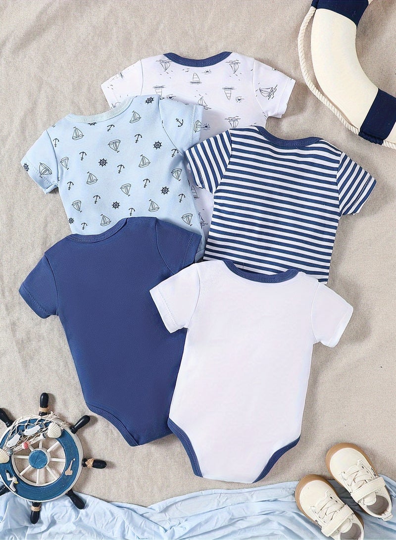 DOOKOO Baby Boys Girls Onepiece Romper Sets 5pcs Summer Baby Bodysuit Half Sleeves Romper Sleep Suit Sets for Baby Made from Lightweight Breathable and Soft Cotton Fabric - Image 2