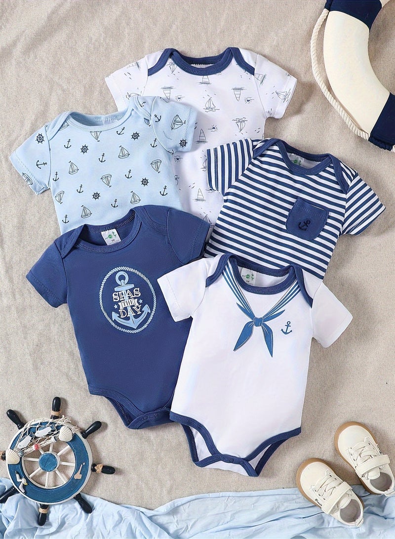 DOOKOO Baby Boys Girls Onepiece Romper Sets 5pcs Summer Baby Bodysuit Half Sleeves Romper Sleep Suit Sets for Baby Made from Lightweight Breathable and Soft Cotton Fabric - Image 1