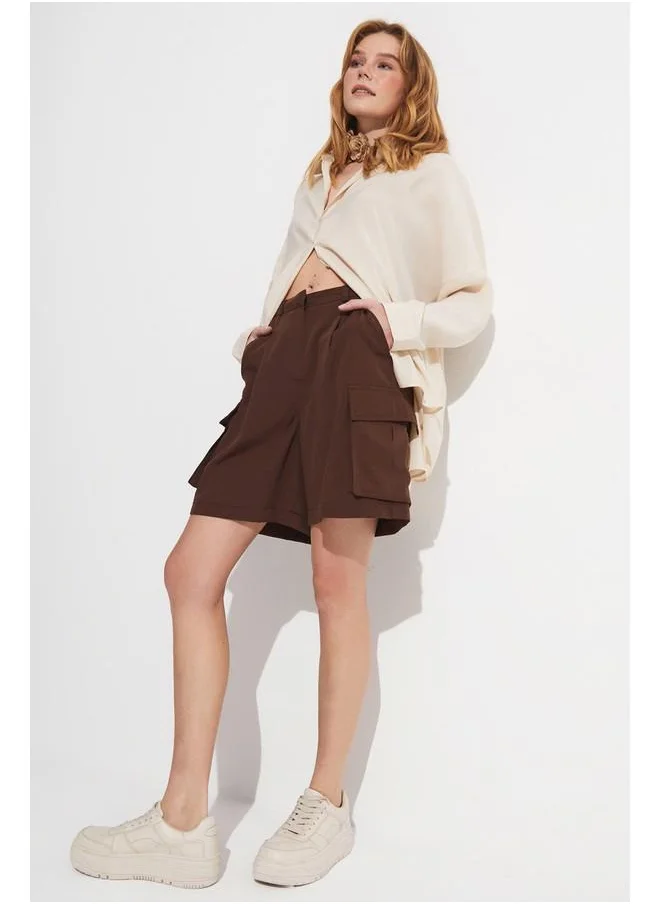جون June Women Cargo Pocket Short Brown