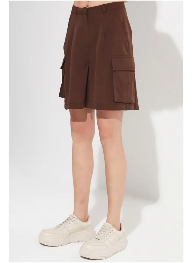 جون June Women Cargo Pocket Short Brown
