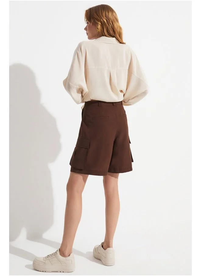 جون June Women Cargo Pocket Short Brown