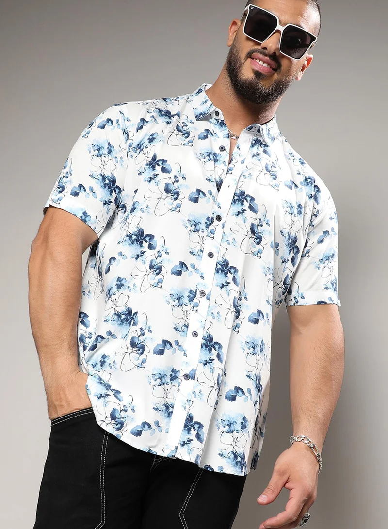 انستافاب بلس قميص رجالي مطبوع بأكمام قصيرة وياقة عادية من رايون مريح