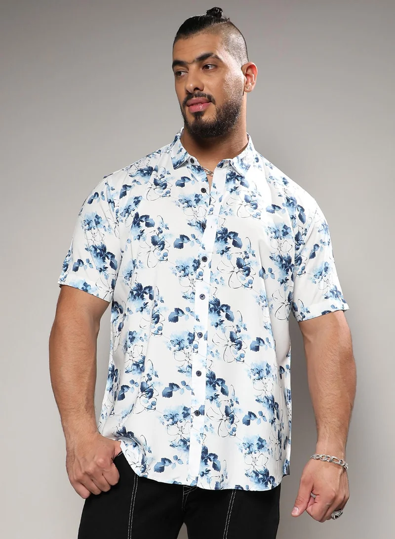 انستافاب بلس قميص رجالي مطبوع بأكمام قصيرة وياقة عادية من رايون مريح