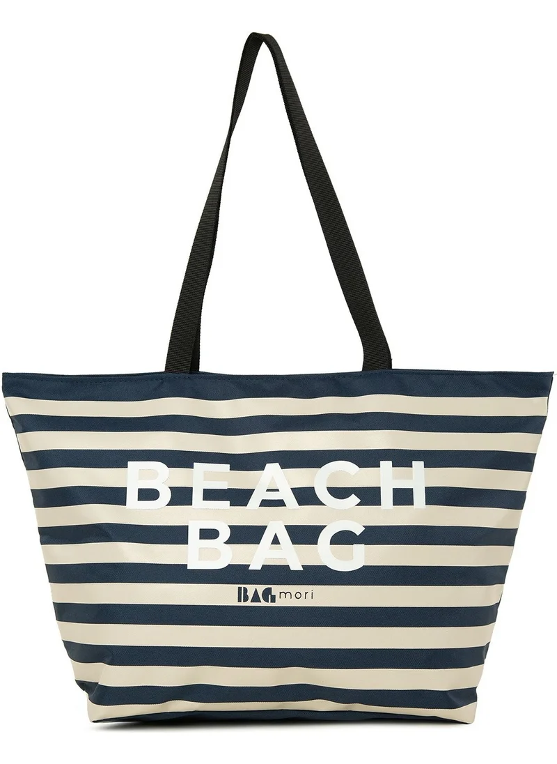Bagmori Navy Blue Striped Beach Bag Printed Beach Bag