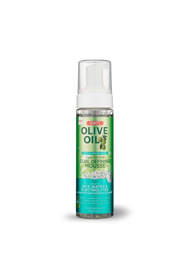 Olive Oil Max Moisture Super Soft Style Curl Defining Mousse infused with Rice Water & Electrolytes for Supercharged Hydration & Growth (7.0 oz) - Image 1