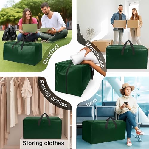 Lify Heavy Duty Extra Large Moving Bags - Strong Handles & Zippers, Storage Totes For Space Saving, Alternative to Box and Bin (Set of 2,4 & 6) (Bottle Green, Pack of 2) - Image 5