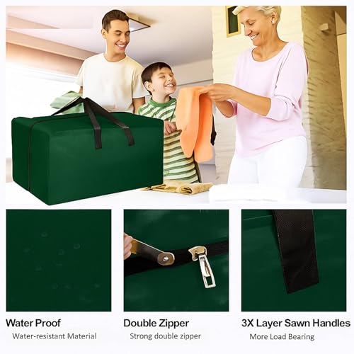 Lify Heavy Duty Extra Large Moving Bags - Strong Handles & Zippers, Storage Totes For Space Saving, Alternative to Box and Bin (Set of 2,4 & 6) (Bottle Green, Pack of 2) - Image 4