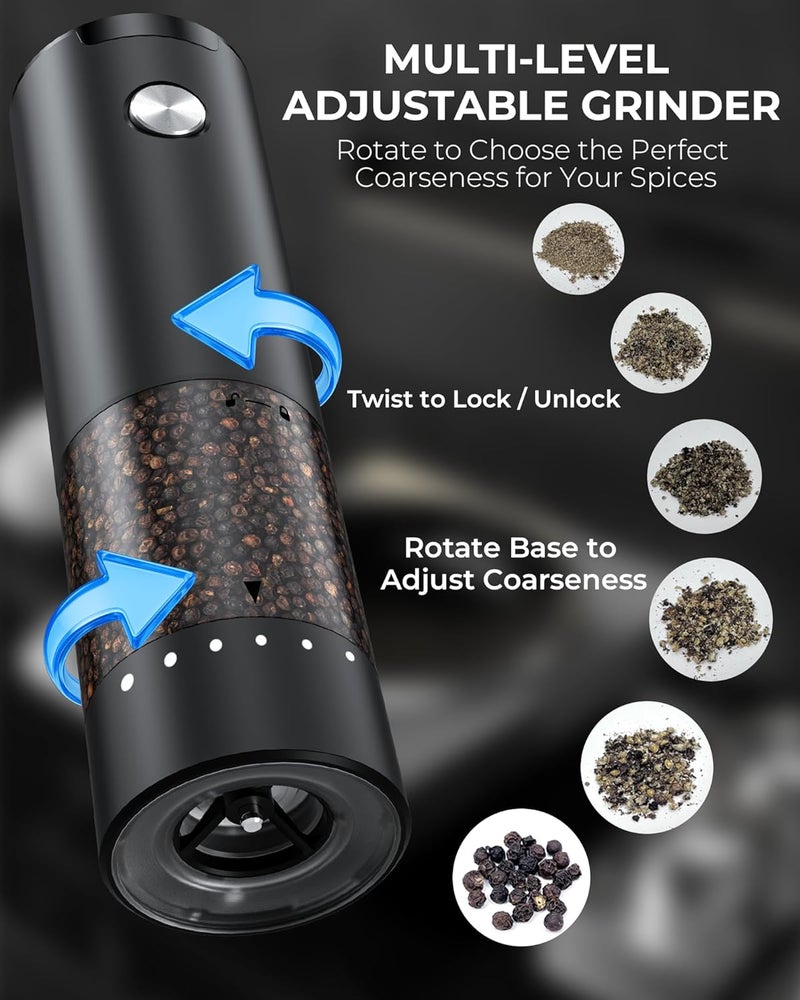gofuch Electric Salt and Pepper Grinder Set, Automatic Battery Salt and Pepper Shakers，6 Adjustable Coarseness with LED, 100ml Upgraded Larger Capacity Pepper Mill Shakers for Kitchen, Dining and Gifts - Image 4