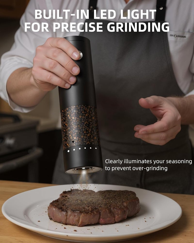 gofuch Electric Salt and Pepper Grinder Set, Automatic Battery Salt and Pepper Shakers，6 Adjustable Coarseness with LED, 100ml Upgraded Larger Capacity Pepper Mill Shakers for Kitchen, Dining and Gifts - Image 3