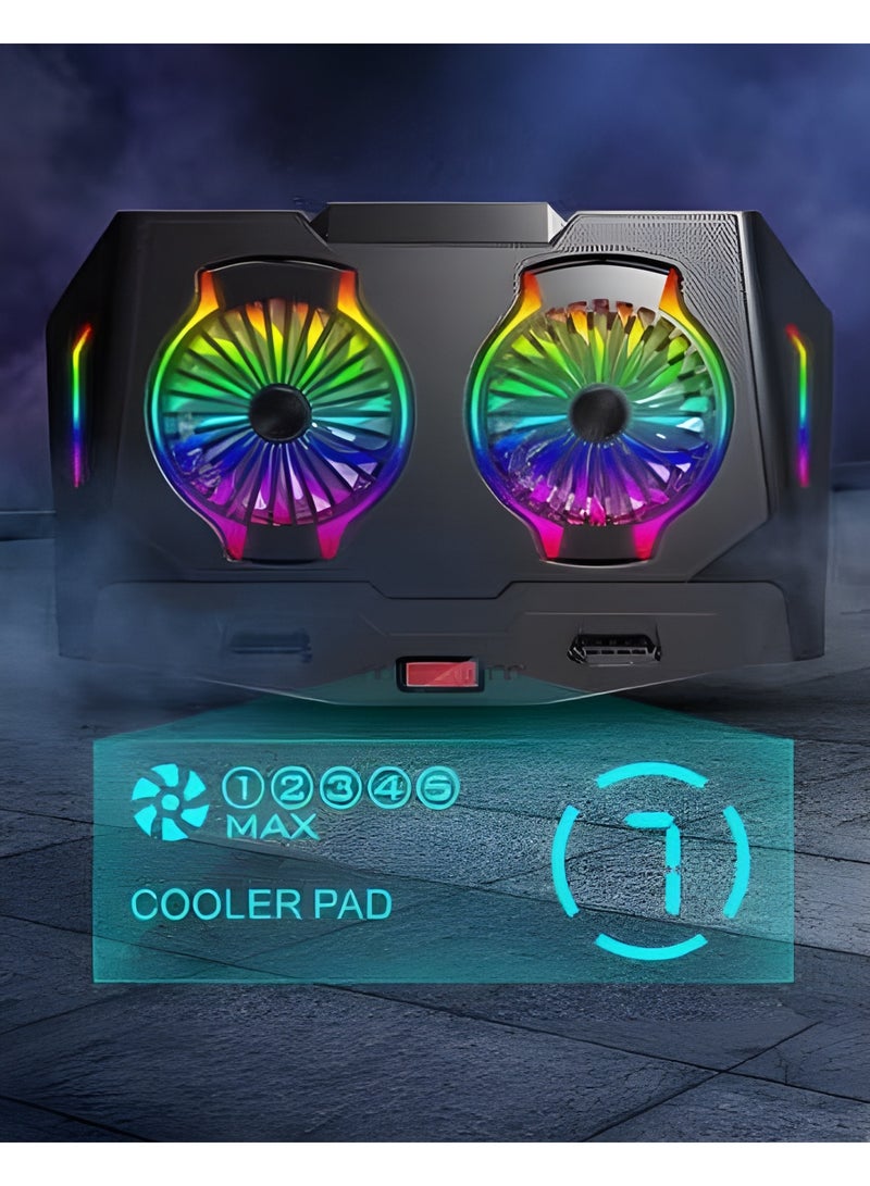 ICE-07 Laptop Cooling Fan - LCD Screen - Low Noise - For High Performance Gaming - Ergonomic Design with RGB Lighting - 2 USB Ports - Mobile Holder Included - Black - Image 3
