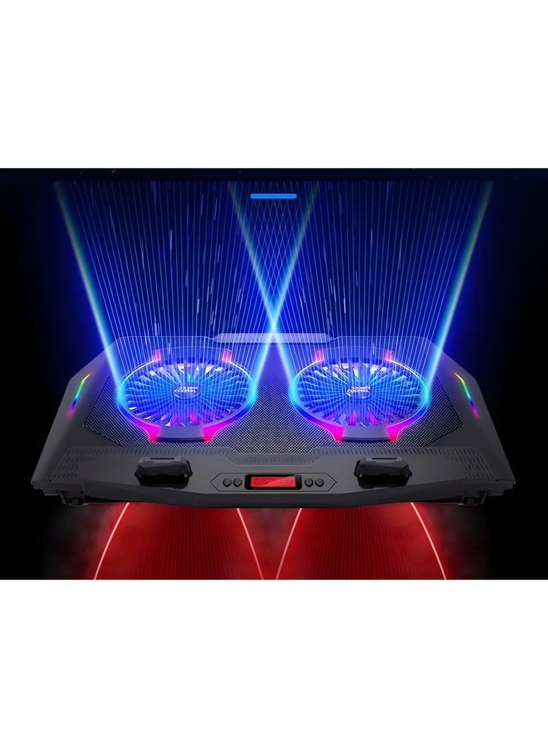 ICE-07 Laptop Cooling Fan - LCD Screen - Low Noise - For High Performance Gaming - Ergonomic Design with RGB Lighting - 2 USB Ports - Mobile Holder Included - Black - Image 5