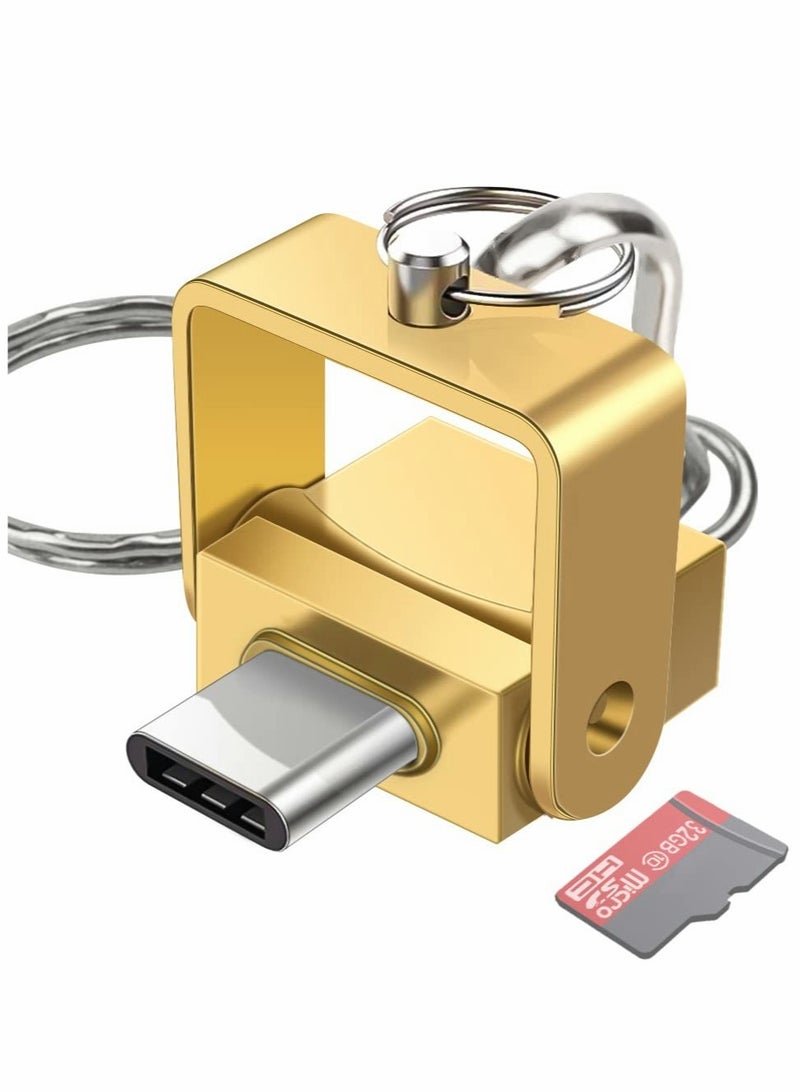 USB C Micro SD Card Reader OTG Adapter for MacBook Laptops Tablets Android Phones Gold Color - Image 1