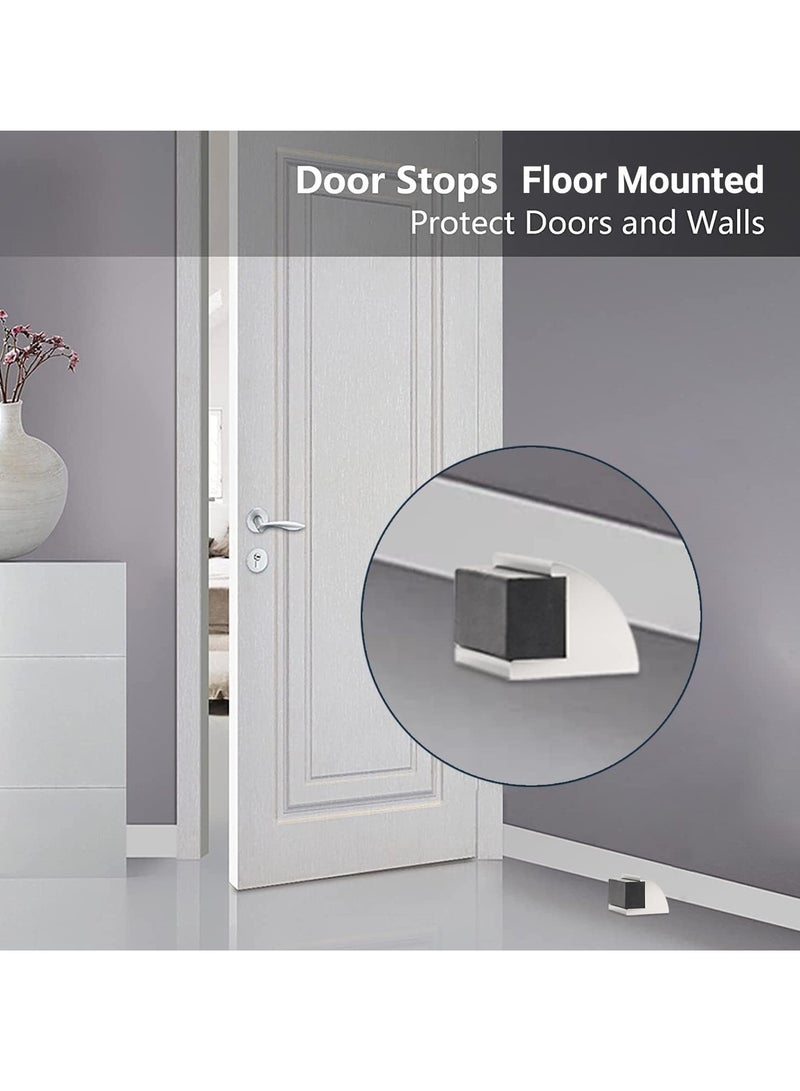 SYOSI 2 Packs Floor Mounted Door Stops Rubber Black Door Stop Modern Chrome Silver Door Stopper Solid Metal Doorstop Wall Protector with Bumper Buffer and Fixings - Image 2