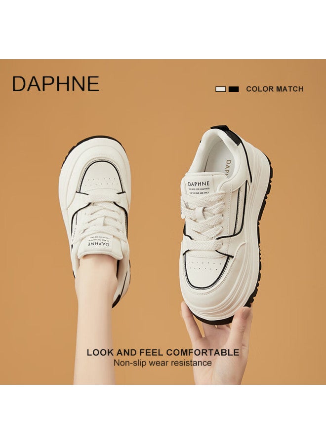 Daphne Thick-soled White Sneakers For Women, New Spring Lace-up Shoes, Fashionable Versatile Canvas Shoes For Wome - Image 1