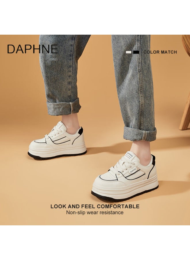 Daphne Thick-soled White Sneakers For Women, New Spring Lace-up Shoes, Fashionable Versatile Canvas Shoes For Wome - Image 4