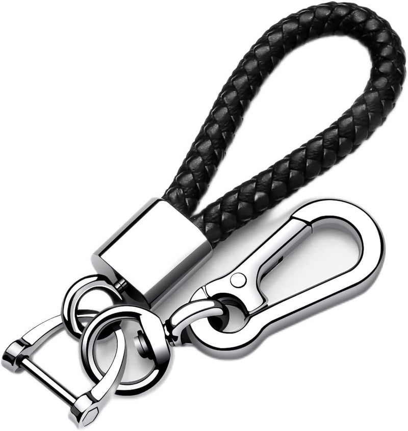 Tukellen Leather Weave Keychain - Durable and Comfortable Car Keyring for Men and Women - Black - Image 1