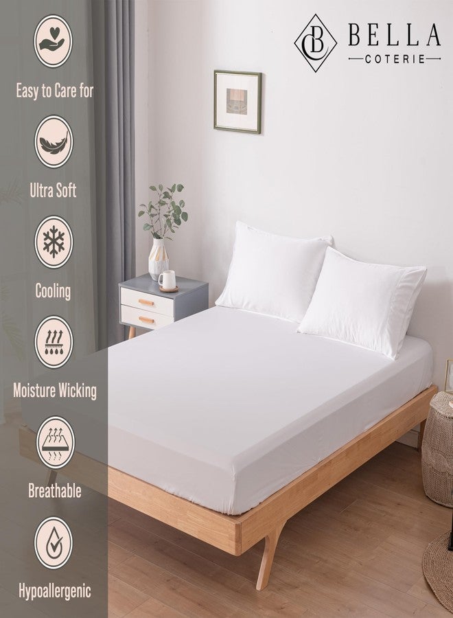 BC BELLA COTERIE ملاءة سرير فاخرة من فسكوز الخيزران من بيلا كوتيري، مقاس كوين | مزروعة عضوياً 100% | فائقة النعومة | تبريد لمن يعانون من الحرارة أثناء النوم | جيب عميق 18 بوصة [أبيض] - Image 2