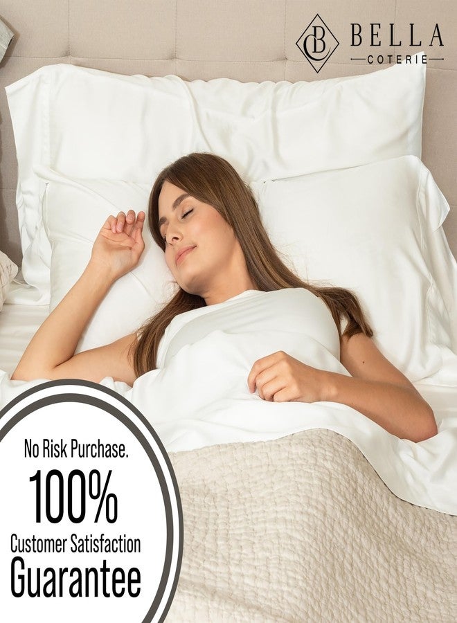 BC BELLA COTERIE ملاءة سرير فاخرة من فسكوز الخيزران من بيلا كوتيري، مقاس كوين | مزروعة عضوياً 100% | فائقة النعومة | تبريد لمن يعانون من الحرارة أثناء النوم | جيب عميق 18 بوصة [أبيض] - Image 5
