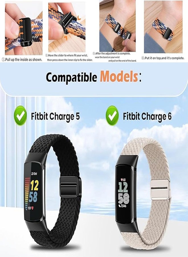 Sundara Braid Nylon Compatible with Fitbit Charge 6 Watch Bands Magnetic Stretchy Fabric Soft Loop Straps Adjustable Wristband Fitbit Charge 5 Band/Charge 6 Fitness Tracker Replacement Women Men - Image 3