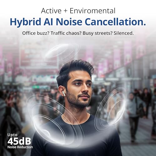 Pebble Newly Launched Luxe Buds X1 Wireless Earbuds | Hybrid ANC+ENC | 6-Mic Setup | 60H Playtime | Deep Bass | Gaming | Low Latency | Dual Pairing - Mud Grey - Image 3