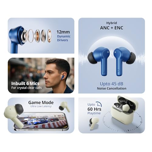 Pebble Newly Launched Luxe Buds X1 Wireless Earbuds | Hybrid ANC+ENC | 6-Mic Setup | 60H Playtime | Deep Bass | Gaming | Low Latency | Dual Pairing - Mud Grey - Image 2