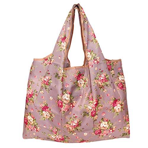 allydrew Large Foldable Tote Nylon Reusable Grocery Bag, 3 Pack, Classic Floral - Image 3