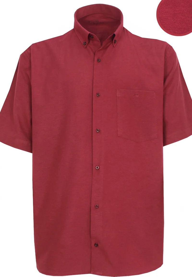 فاريتا Men's Claret Red Short Sleeve Plus Size Cotton Satin Collar Buttoned Men's Shirt