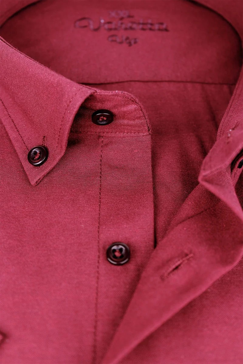 فاريتا Men's Claret Red Short Sleeve Plus Size Cotton Satin Collar Buttoned Men's Shirt