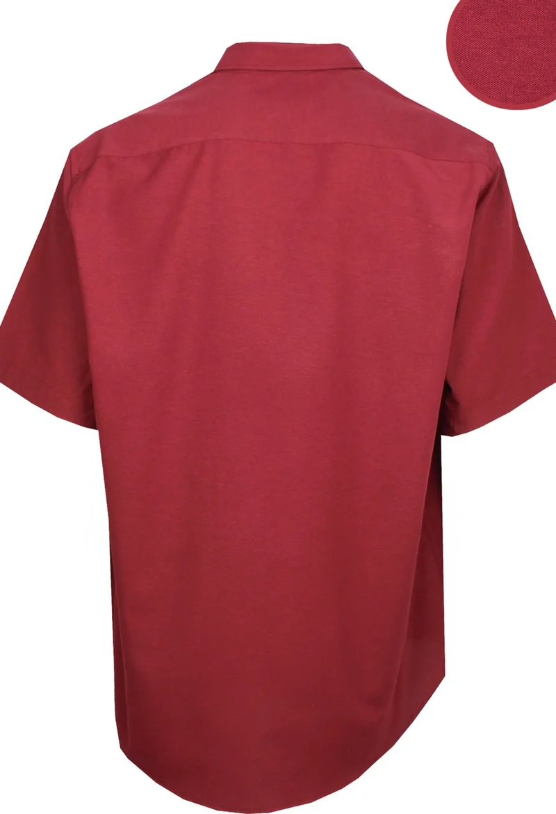 فاريتا Men's Claret Red Short Sleeve Plus Size Cotton Satin Collar Buttoned Men's Shirt