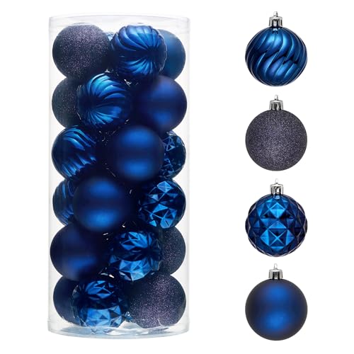 Valery Madelyn Christmas Tree Decorations Ornament Set Decor 24ct 236 Inches Navy Blue Shatterproof Christmas Ball Ornaments Hanging Xmas Holiday Party Decor - Image 1