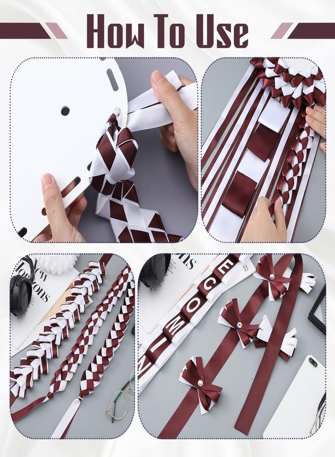 Yinkin 4 Pcs Homecoming Mum Braid 30 Inches Homecoming Mum Supplies Back to School Week Party Decorations Crafts for Back to School Classroom(White and Maroon) - Image 5