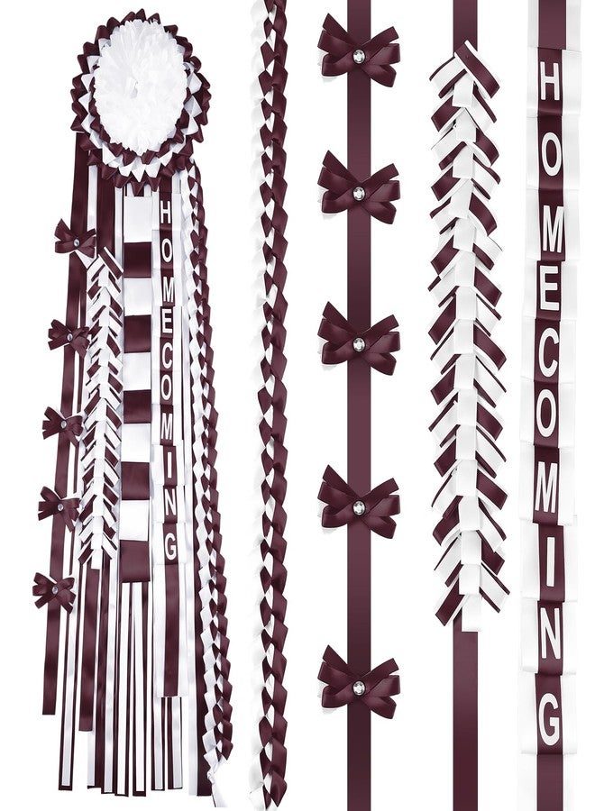 Yinkin 4 Pcs Homecoming Mum Braid 30 Inches Homecoming Mum Supplies Back to School Week Party Decorations Crafts for Back to School Classroom(White and Maroon) - Image 1