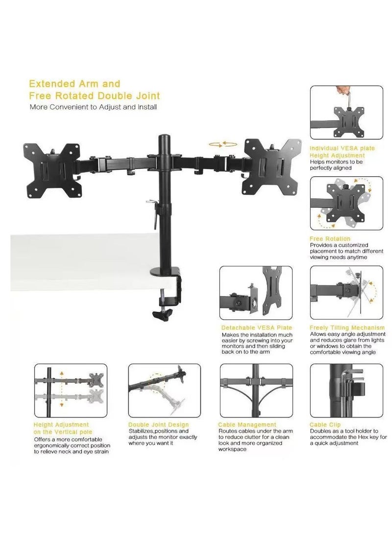 Dual Monitor Mount Stand,LCD Monitor Fully Adjustable Desk Mount Stand Fits Two Screens up to 13-27 inch, Load-bearing capacity within 10kg(Black) - Image 5