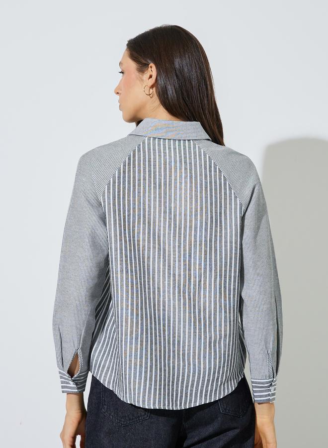 Styli Black Striped Raglan Sleeve Shirt - Image 4
