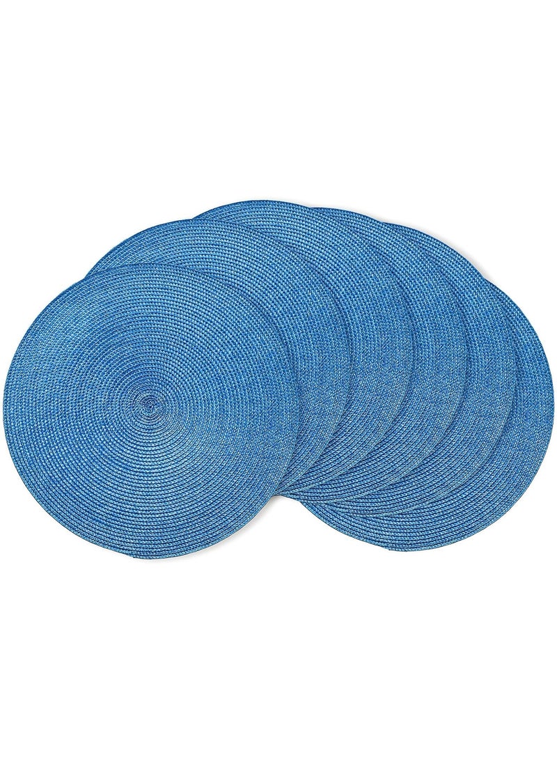 Round Braided Placemats 15 Inch Round Table Mats for Dining Tables Woven Heat Resistant Place mats Set of 6 (Sky Blue) - Image 1