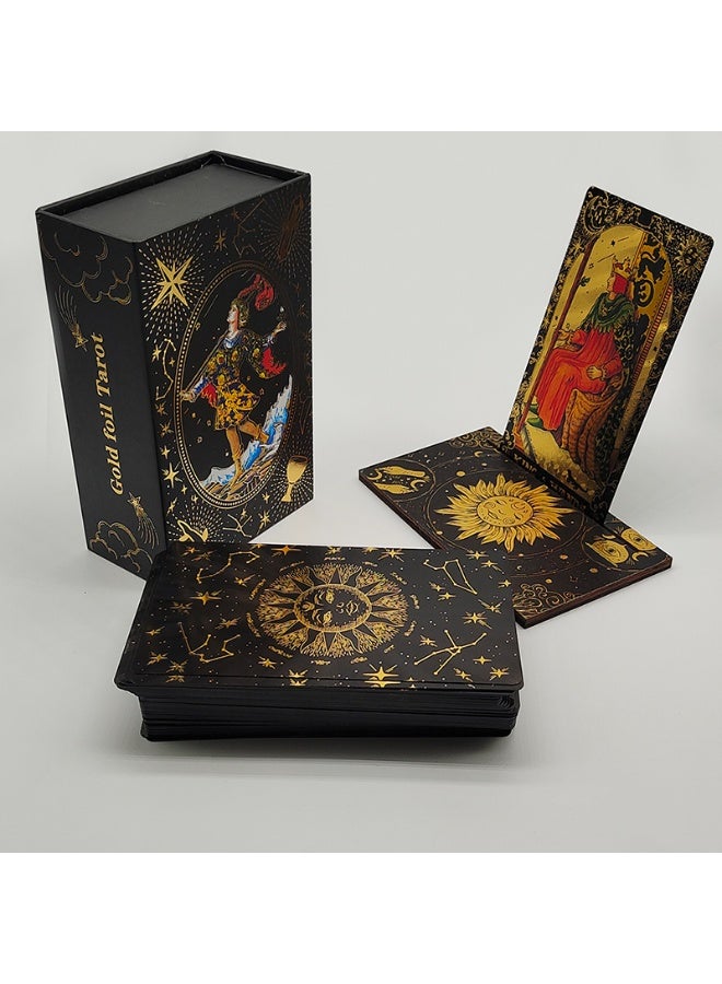 NIBEMINENT The luxurious and exquisite Divina gold foil Tarot deck set, accompanied by a beautiful board game set, can be used for predictions, and comes with a wooden card rack. - Image 1