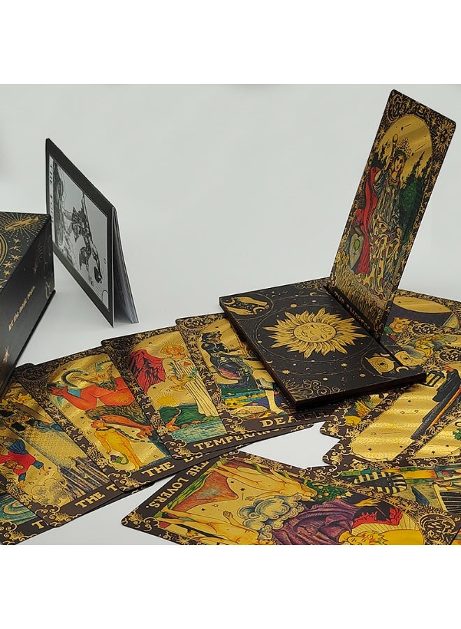 NIBEMINENT The luxurious and exquisite Divina gold foil Tarot deck set, accompanied by a beautiful board game set, can be used for predictions, and comes with a wooden card rack. - Image 4