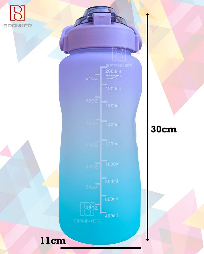 Spanker Spirit Motivational Water Bottle Gallon(For Girls) with Time Marker Large Capacity 2000ML, Leakproof BPA Free Fitness Sports Water Bottle,(Purple Sea Green) SSTP - Image 5