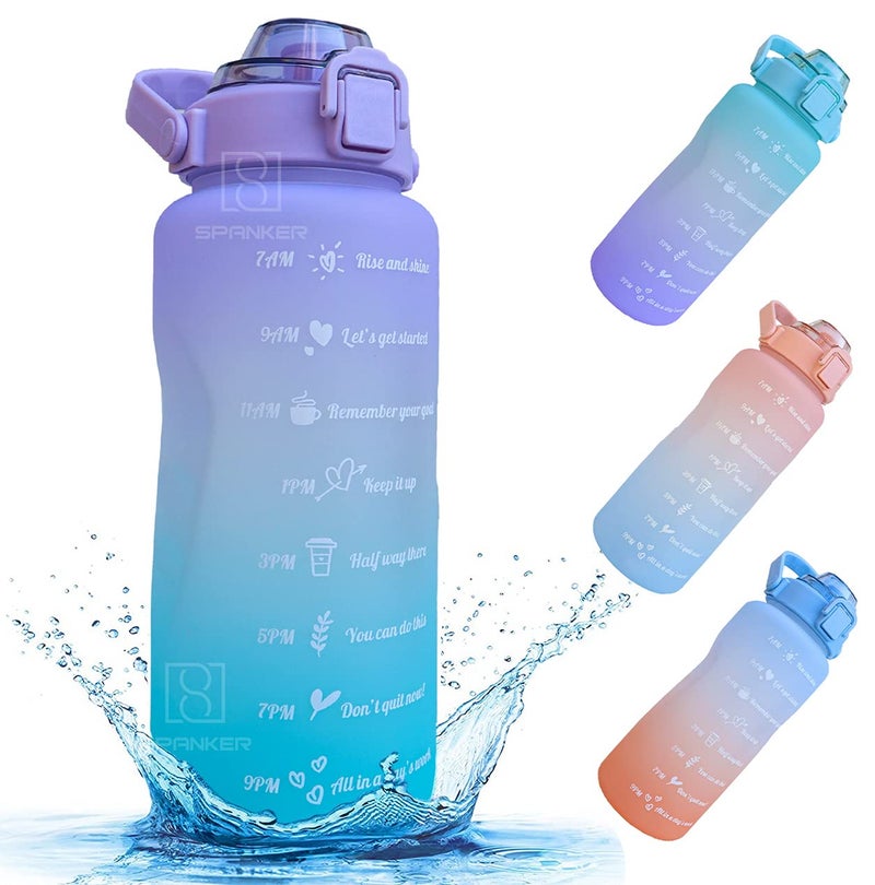 Spanker Spirit Motivational Water Bottle Gallon(For Girls) with Time Marker Large Capacity 2000ML, Leakproof BPA Free Fitness Sports Water Bottle,(Purple Sea Green) SSTP - Image 1