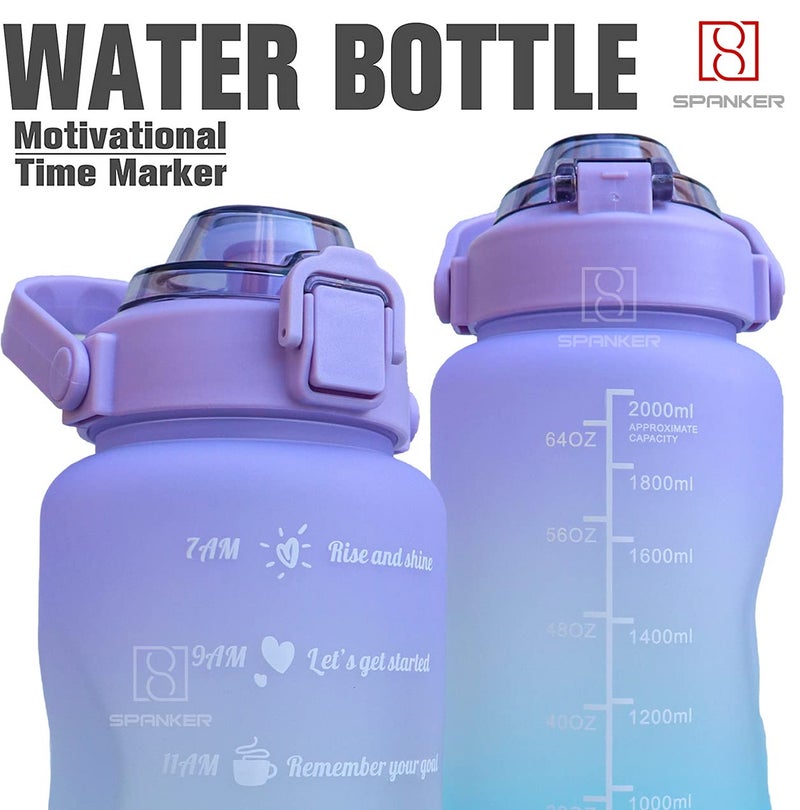 Spanker Spirit Motivational Water Bottle Gallon(For Girls) with Time Marker Large Capacity 2000ML, Leakproof BPA Free Fitness Sports Water Bottle,(Purple Sea Green) SSTP - Image 2