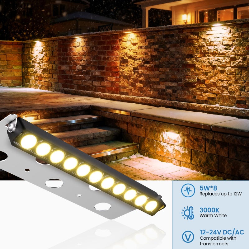 ZZXX All-in-One Retaining Wall Lights 7.87 Inch LED Hardscape Lighting, 12V-24V Low Voltage Step Lights 2700K, IP68 Waterproof Outdoor Landscape Lights for Patio Walls Stairs Decor, 3W Lights 8-Pack - Image 2