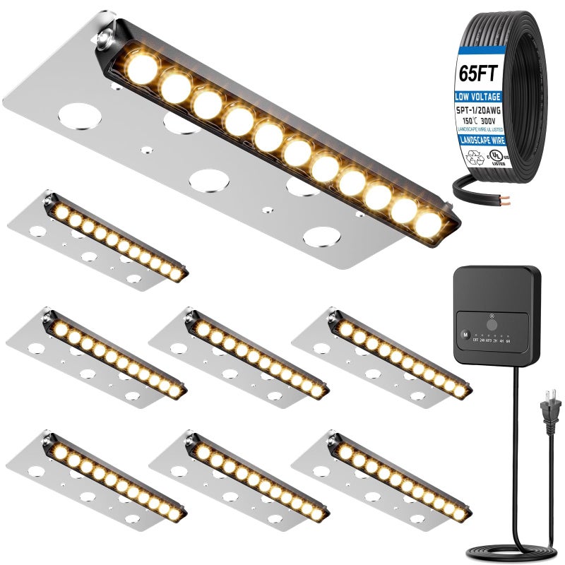 ZZXX All-in-One Retaining Wall Lights 7.87 Inch LED Hardscape Lighting, 12V-24V Low Voltage Step Lights 2700K, IP68 Waterproof Outdoor Landscape Lights for Patio Walls Stairs Decor, 3W Lights 8-Pack - Image 1
