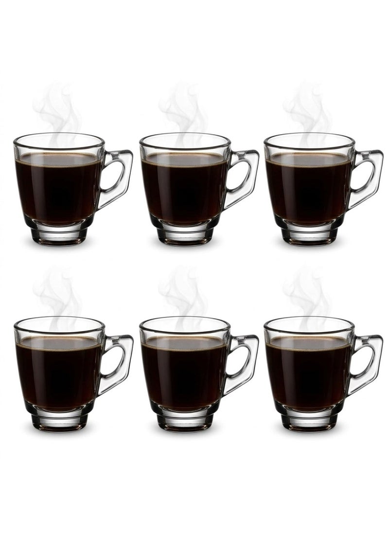 Blinkmax Set of 6 Glass Coffee Cups, Clear Mugs with Comfortable Handle, Capacity, for Serving Hot Drinks and Espresso at Home and Office - Transparent - Image 1