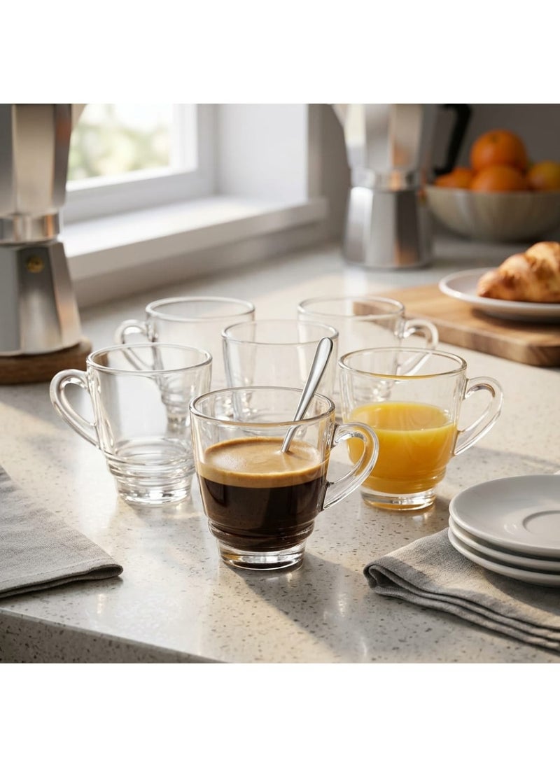 Blinkmax Set of 6 Glass Coffee Cups, Clear Mugs with Comfortable Handle, Capacity, for Serving Hot Drinks and Espresso at Home and Office - Transparent - Image 3