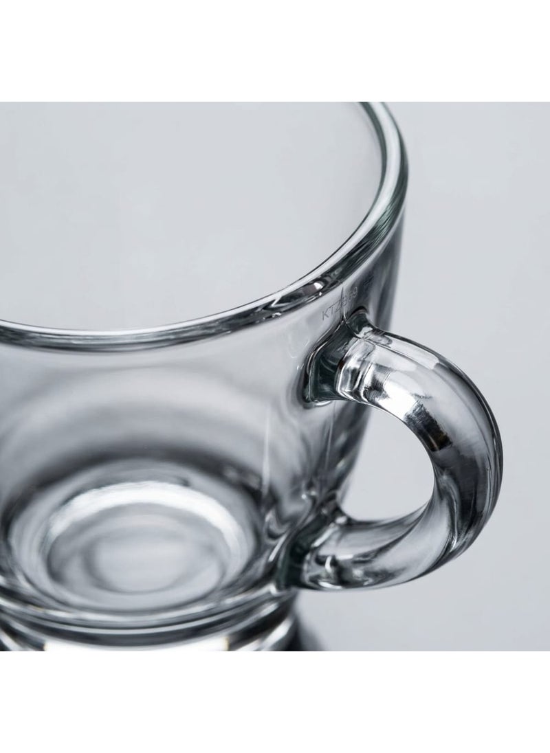 Blinkmax Set of 6 Glass Coffee Cups, Clear Mugs with Comfortable Handle, Capacity, for Serving Hot Drinks and Espresso at Home and Office - Transparent - Image 4