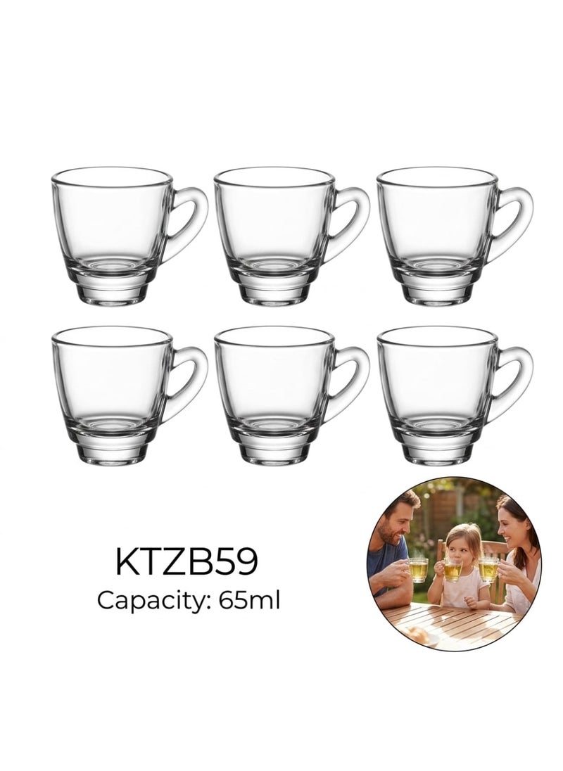 Blinkmax Set of 6 Glass Coffee Cups, Clear Mugs with Comfortable Handle, Capacity, for Serving Hot Drinks and Espresso at Home and Office - Transparent - Image 2