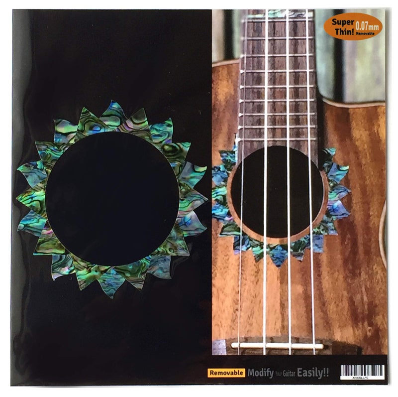 Inlaystickers Decal for Concert Ukulele - Soundhole Rosette/Purfling - Sun - Abalone Blue,UKR-304SP-AB-C - Image 1