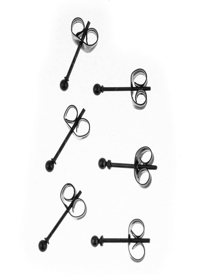 Memsion 316L Surgical Steel Earrings Hypoallergenic Black Ball Stud Earrings Set for Women Men Nickel Free Cartilage Ear Rings 3 Pairs of 2mm Tiny Stainless Steel Stud Earrings - Image 3