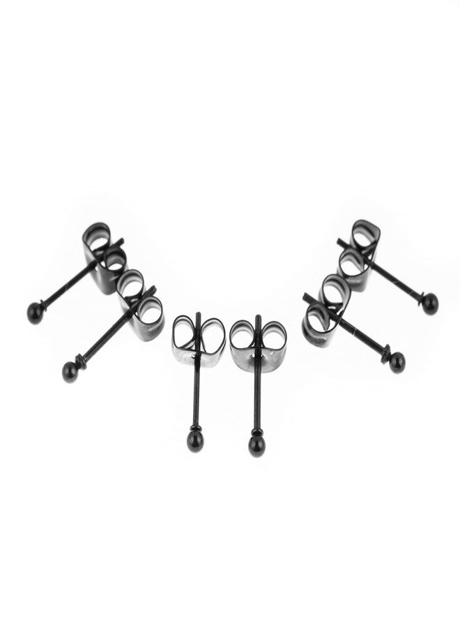 Memsion 316L Surgical Steel Earrings Hypoallergenic Black Ball Stud Earrings Set for Women Men Nickel Free Cartilage Ear Rings 3 Pairs of 2mm Tiny Stainless Steel Stud Earrings - Image 4