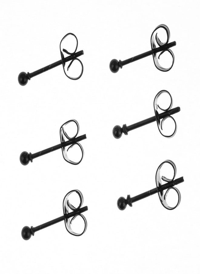 Memsion 316L Surgical Steel Earrings Hypoallergenic Black Ball Stud Earrings Set for Women Men Nickel Free Cartilage Ear Rings 3 Pairs of 2mm Tiny Stainless Steel Stud Earrings - Image 1